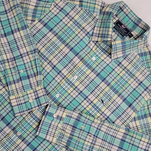 Vineyard Vines Tucker Redside Plaid Slim Long Sleeve L Pastel Button-Down Mens - Picture 1 of 16
